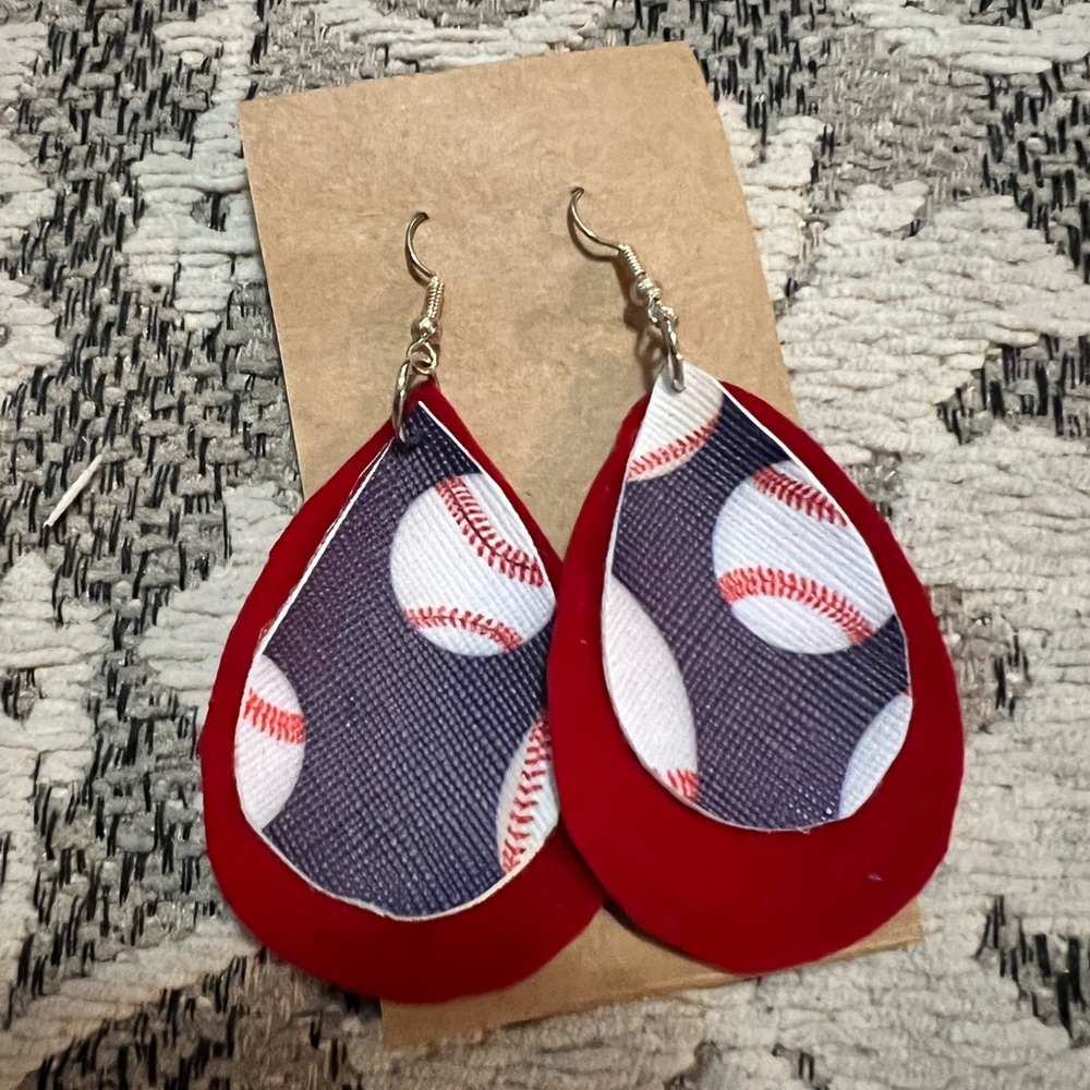 Red with baseball earrings